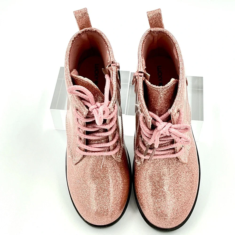 Lucky Brand Girls Size 3 Boots Pink Glitter Zip NEW Kristen Little Kid $55